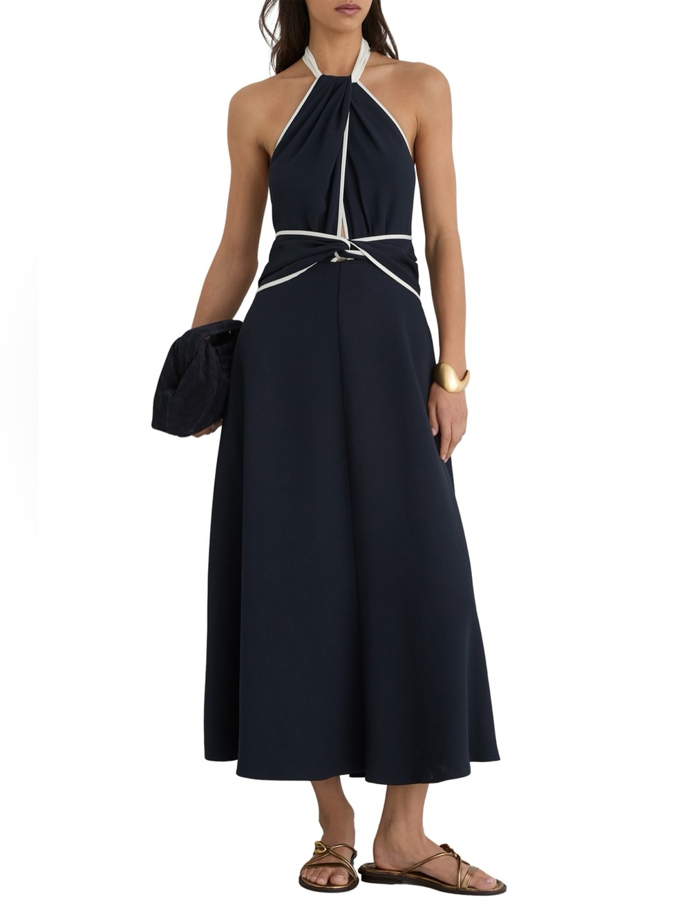 NEW Reiss Blair Navy Blue Halter Midi Dress, Size 4